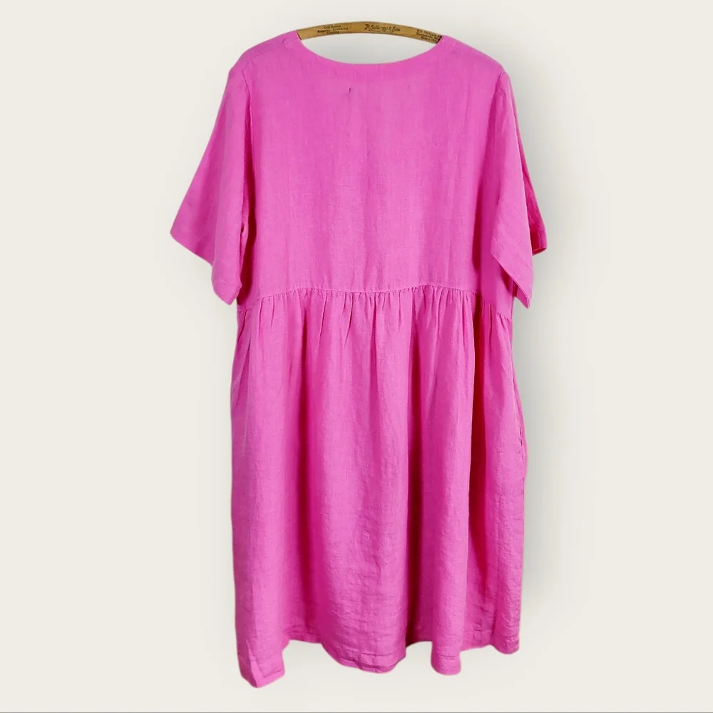 NWT GUDRUN SJODEN Magenta Pink Swedish Linen Button Front Midi Dress Large NEW - Picture 4 of 13
